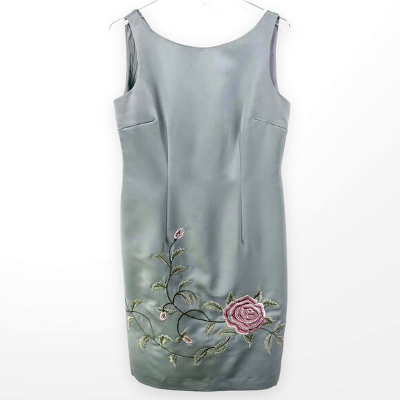 90s MAGGY LONDON Vintage Gray Sleeveless Embroidered Sheath Dress - Picture 11 of 11